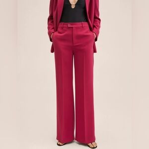 MANGO MNG Wide Leg Pleated Trousers Pants Pink Size 8 NWT